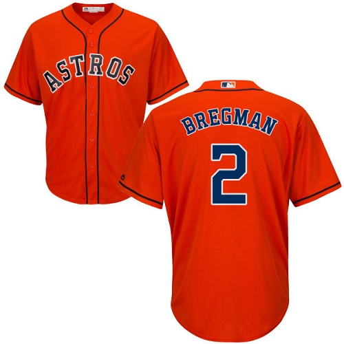 Astros #2 Alex Bregman Orange Cool Base Stitched Youth MLB Jersey - Click Image to Close
